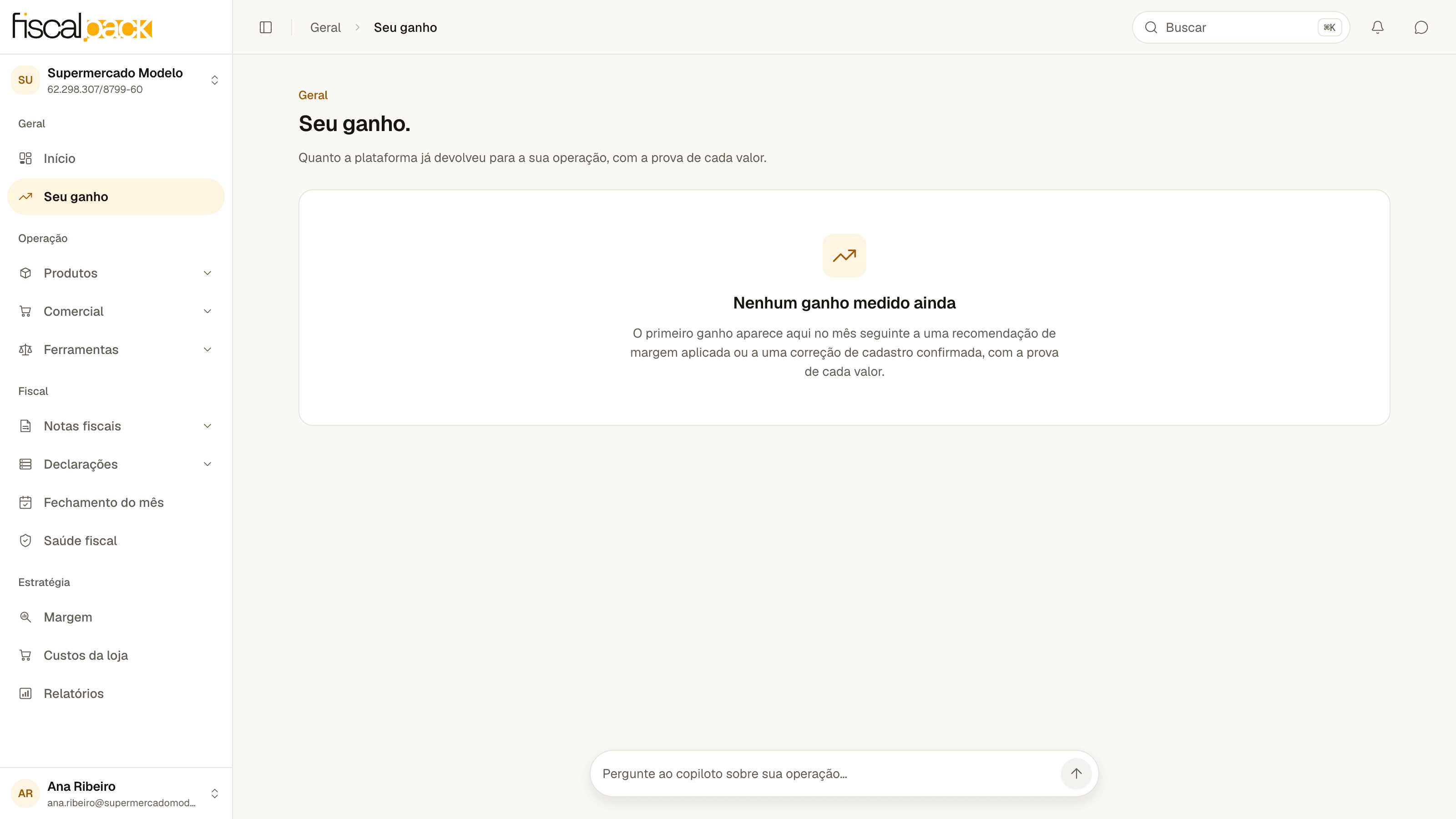 tela Seu ganho com os cartões Total confirmado, Últimos 12 meses e Em revisão