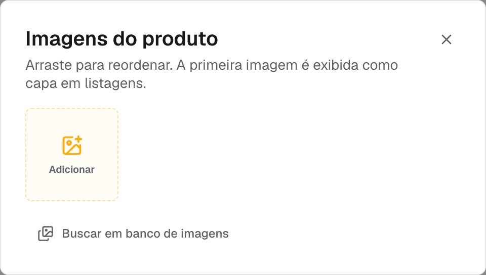 janela Imagens do produto com a galeria e o atalho Buscar em banco de imagens